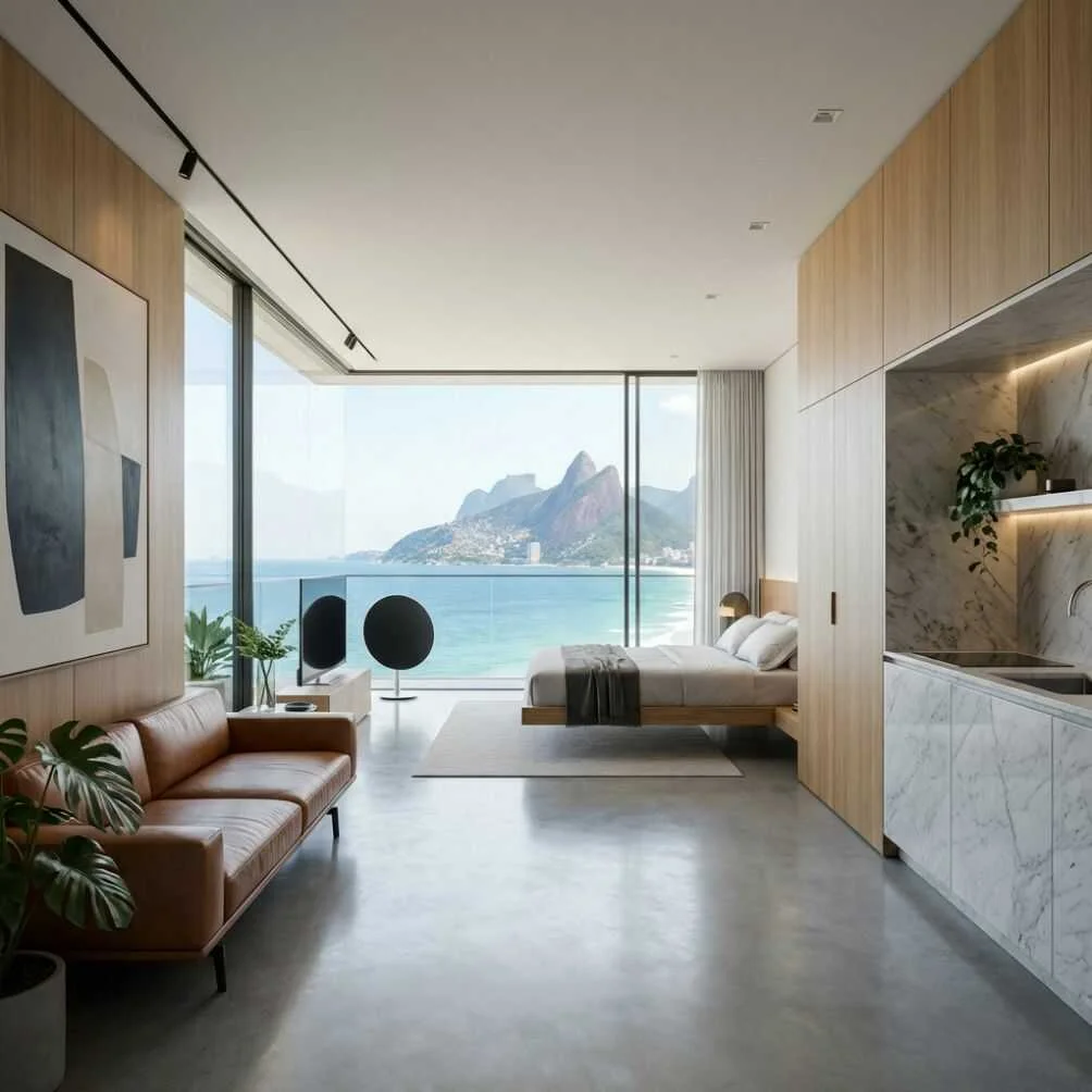 Vista espetacular para o mar do apartamento Costa Niemeyer no Leblon, RJ